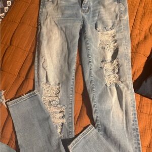 American Eagle Outfitters Light Blue Distressed Straight Leg Jeans